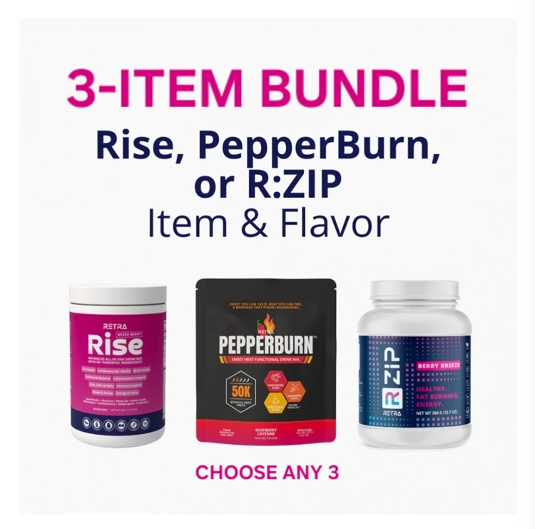 3-item bundle sale: Rise, Pepperburn, R:zip Item and flavor